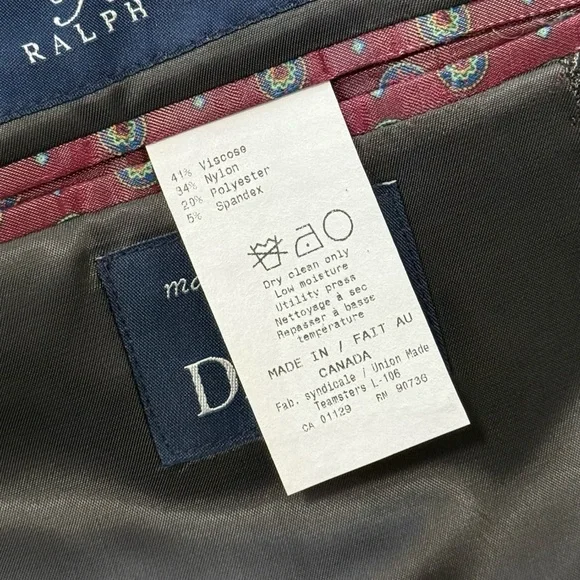 Ralph Lauren Blazer Gray Herringbone Wool Blend 52R Made In Canada Dillard’s Men - Picture 7 of 9
